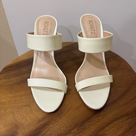 Schutz Revolve Stiletto Leia Cream White Sandal Heels Size 8 - Picture 2 of 10